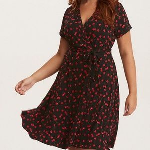 Cherry print wrap dress